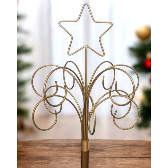 Vtg 90's Gold Metal Christmas Ornament 18" Display Tree Stand Santa's Workbench - Picture 2 of 4